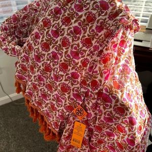 Tory Burch Long Pom Pom Tassel Cotton Scarf